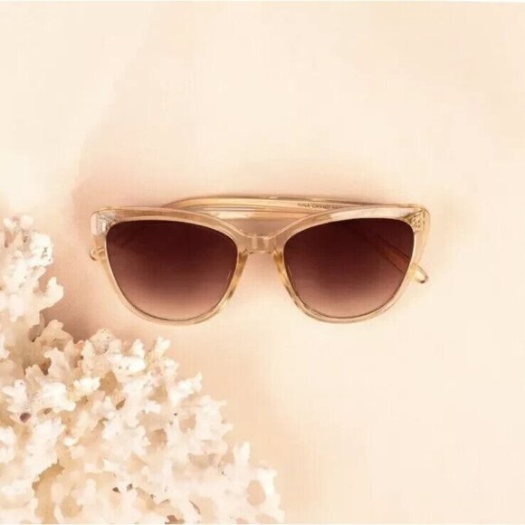 RACHEL ZOE Nina CatEye Classic Sunglasses Nude Crystal Brown Slightly Oversized - Picture 1 of 6